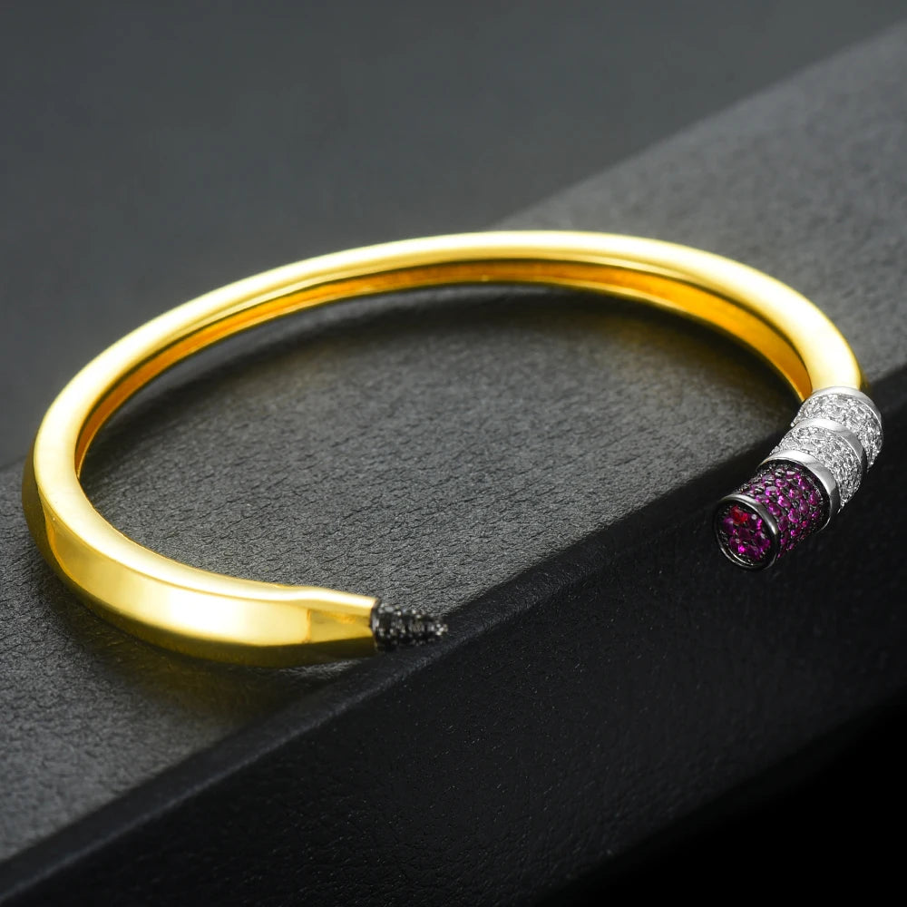 Trendy Pencil Designs Bangle Cuff For Women Wedding Full Cubic Zircon Crystal CZ Dubai Silver Color Party Bracelet 2022