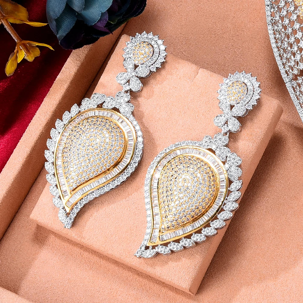 Super BIG Luxury 4PCS Leaf Flowers Africa Cubic Zirconia Set Jewelry Set For Women Wedding Cubic Zirconia Dubai Bridal Set