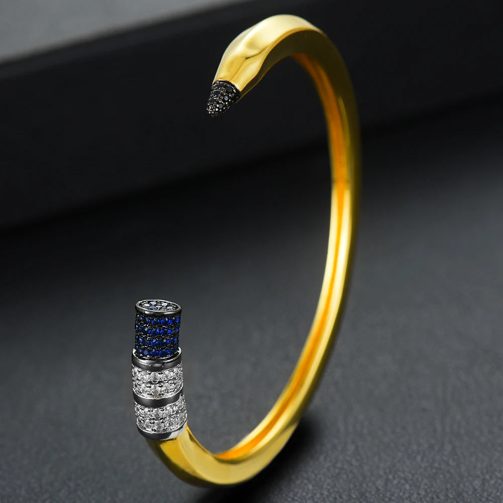 Trendy Pencil Designs Bangle Cuff For Women Wedding Full Cubic Zircon Crystal CZ Dubai Silver Color Party Bracelet 2022