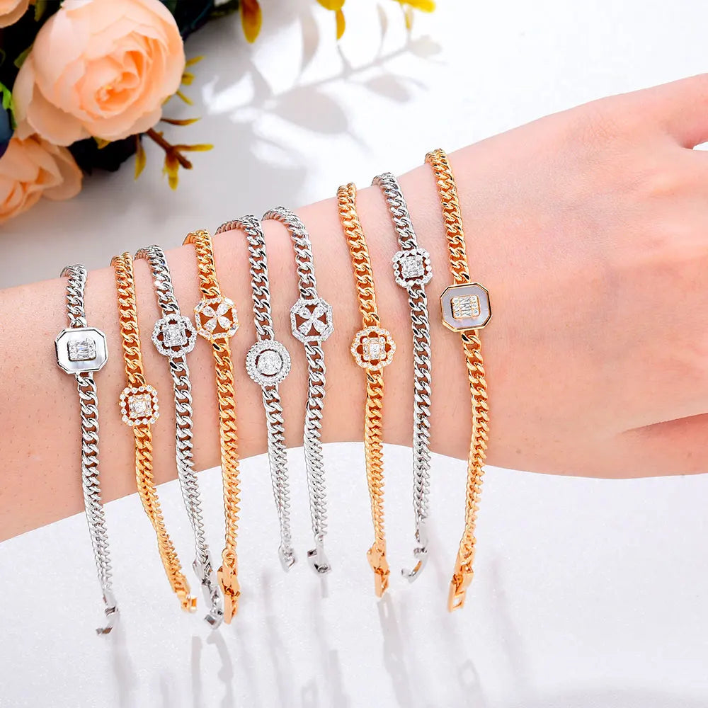 18CM Hiphop Miami cuban links Square Link Chain Bracelet Bangle For Women Cubic Zircon CZ Vintage Bohemian Fashion Jewelry