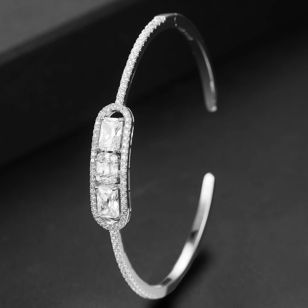 Trendy Luxury Stackable Bangle Cuff For Women Wedding Full Cubic Zircon Crystal CZ Dubai Bracelet Party Jewelry 2022