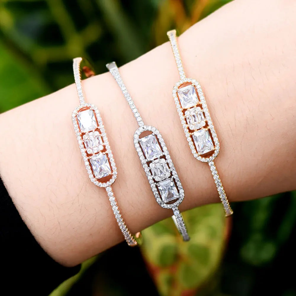 Trendy Luxury Stackable Bangle Cuff For Women Wedding Full Cubic Zircon Crystal CZ Dubai Bracelet Party Jewelry 2022