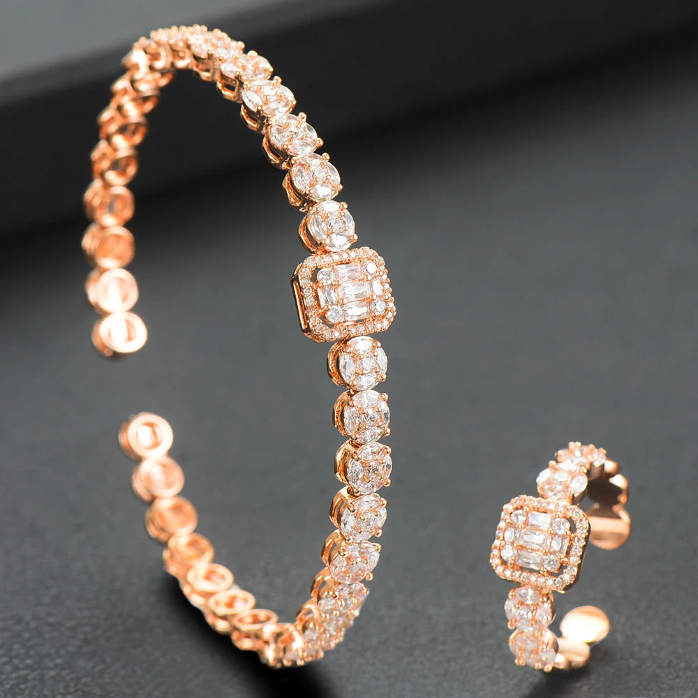 Luxury Stackable Cuff Bangles For Women Wedding Full AAA Cubic Zircon Crystal CZ Dubai Bridal Bracelets Party Jewelry 2022