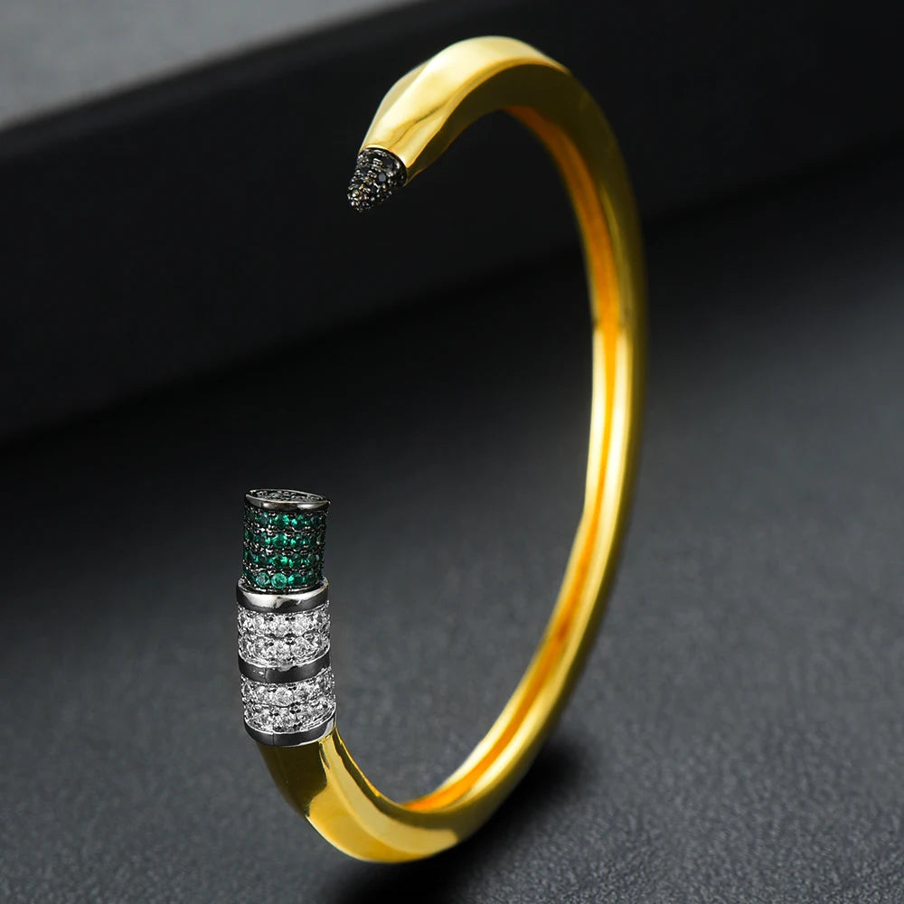 Trendy Pencil Designs Bangle Cuff For Women Wedding Full Cubic Zircon Crystal CZ Dubai Silver Color Party Bracelet 2022