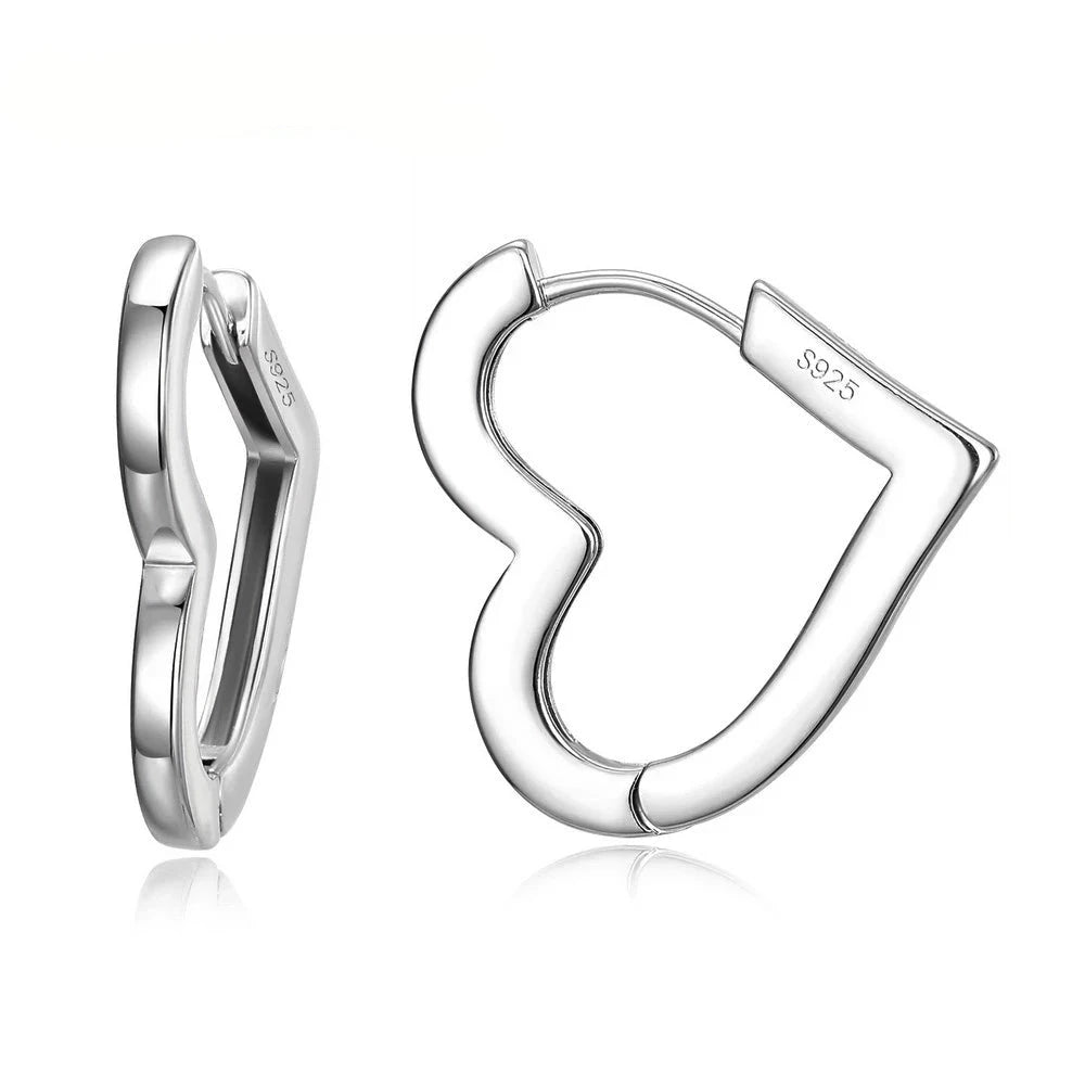 100% Real 925 Sterling Silver Earrings Statement Heart Star Square Round Geometric Hoop Flexible Earwire Leverback Women Jewelry