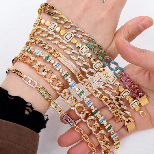 Luxury Chunky Link Bracelet For Women Wedding Full Cubic Zircon Crystal CZ Dubai Bracelet Party Jewelry 2020