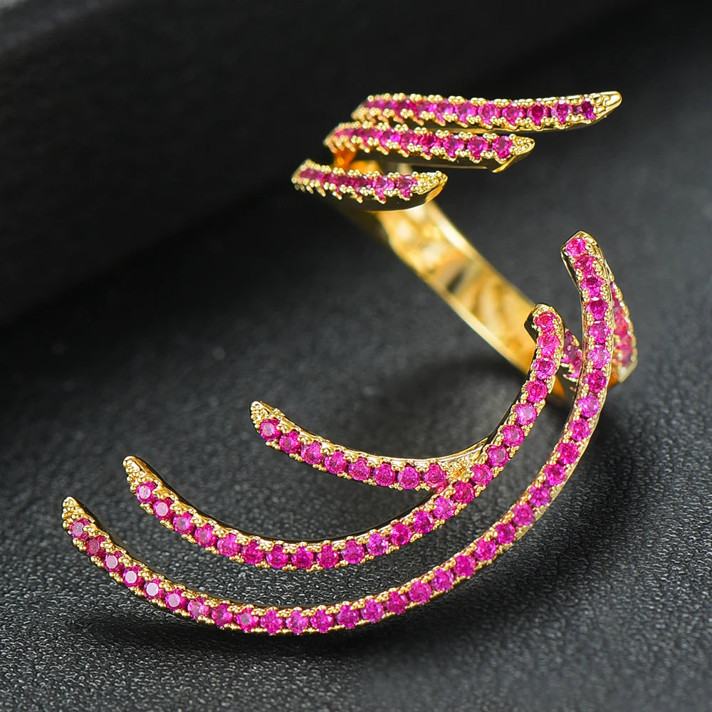 Trendy Angel Wing Statement Stacks Rings for Women Cubic Zircon Finger Rings Beads Ring Boho Beach Jewelry
