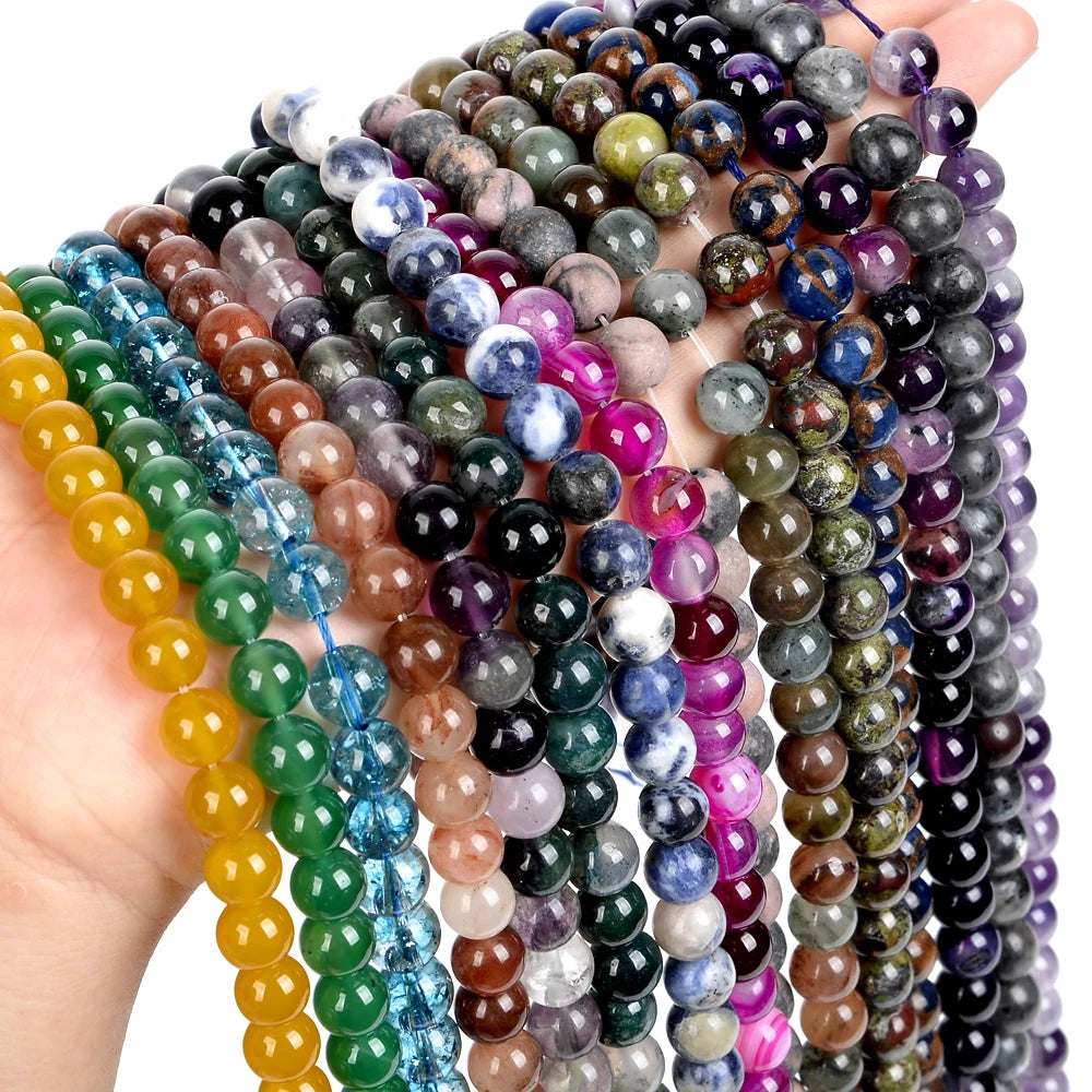 Natural Stone Beads Tiger Eye Tourmaline Amazonite Agates Jaspers Pink Quartz Beads for Jewelry Making DIY Bracelet Accessories