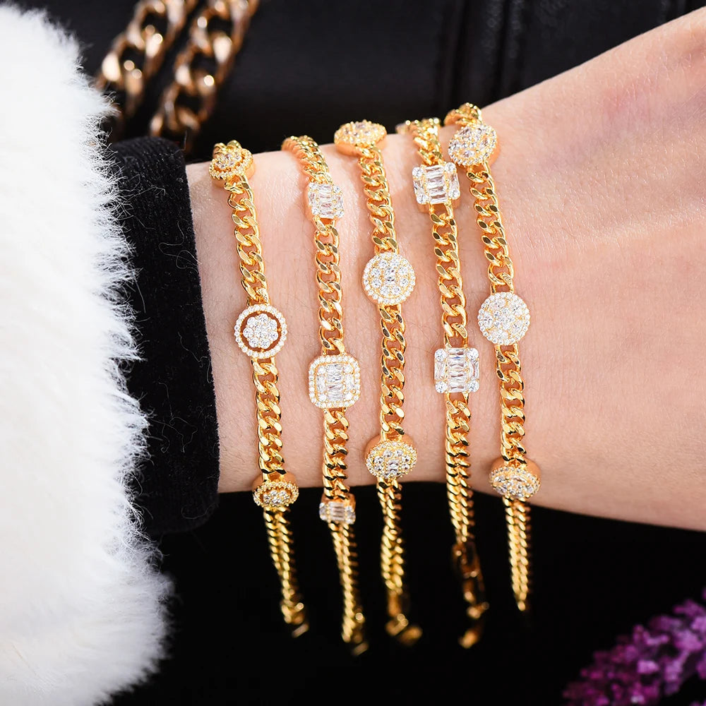 New HIPHOP Iced out Cuban Links STACK BRACELET Jewelry For Women Wedding Party Cubic Zircon aretes de mujer modernos 2021