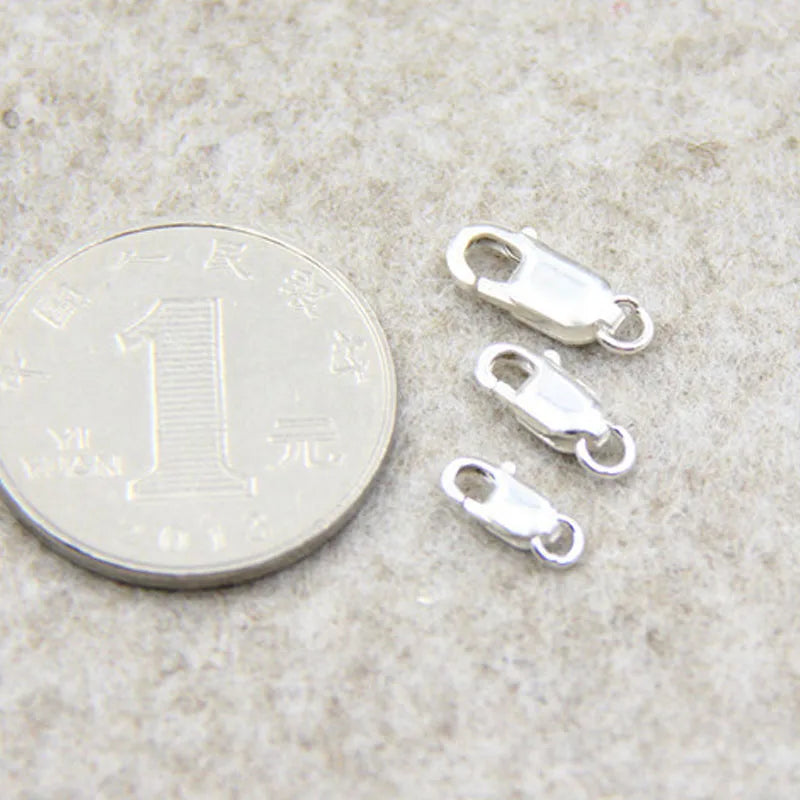 Real Solid 925 Sterling Silver Spring Lobster Clasps Hooks Claw Jewelry Making Findings Close Sealed Ring Buckle