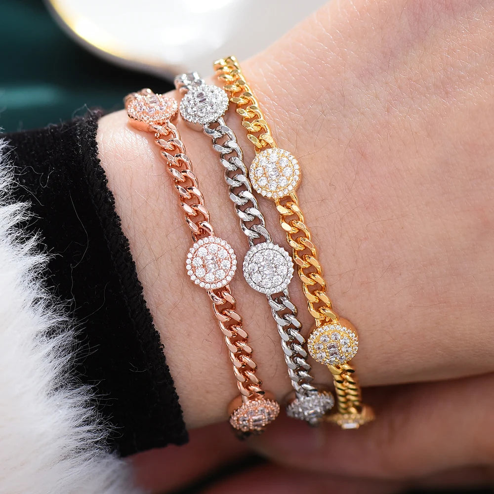 New HIPHOP Iced out Cuban Links STACK BRACELET Jewelry For Women Wedding Party Cubic Zircon aretes de mujer modernos 2021