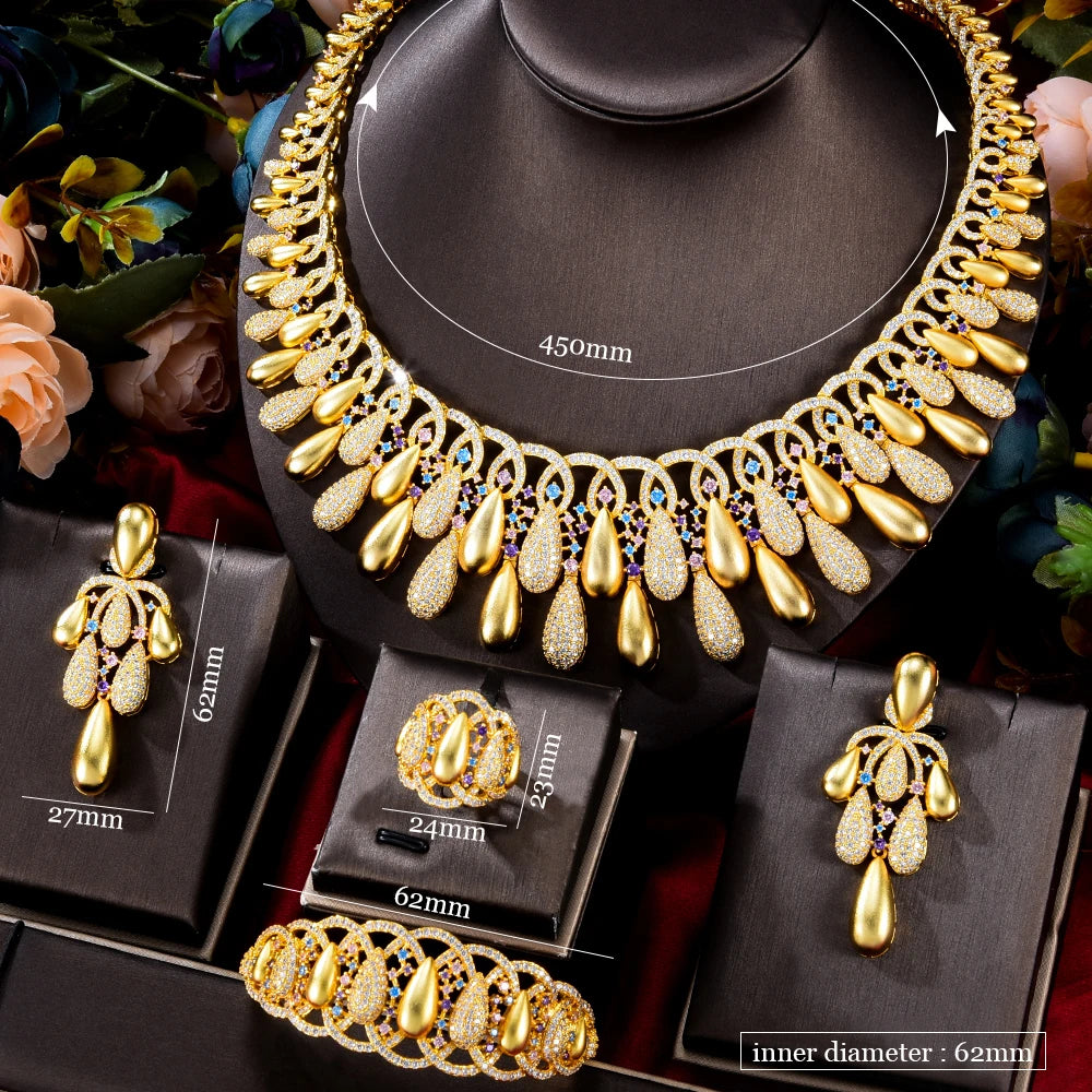 Bling Sequins Luxury Africa Dubai Jewelry Sets For Women Wedding Party Zircon Wedding Bridal Jewelry Set Gift