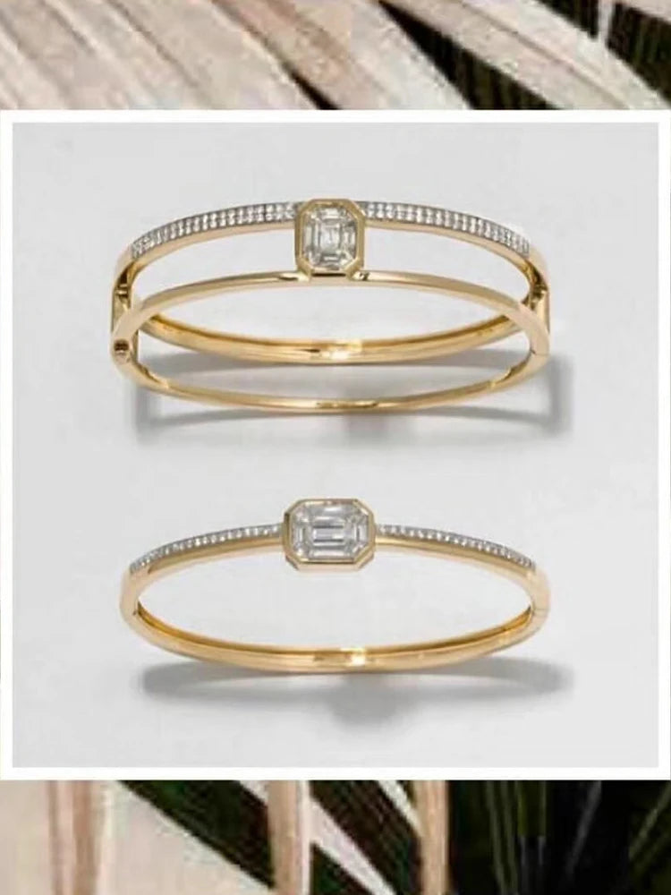 Trendy Geometry Design Stack Bangles For Women Wedding Full Cubic Zircon Crystal CZ Dubai Silver Color Party Bracelet 2020