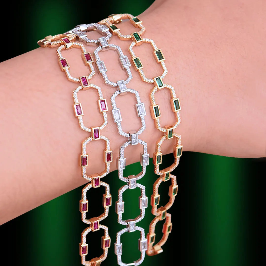 Luxury Square Link Chain Bracelets Bangles Cubic Zircon CZ Vintage Bohemian Cuff Bracelets For Women Femme Fashion Jewelry