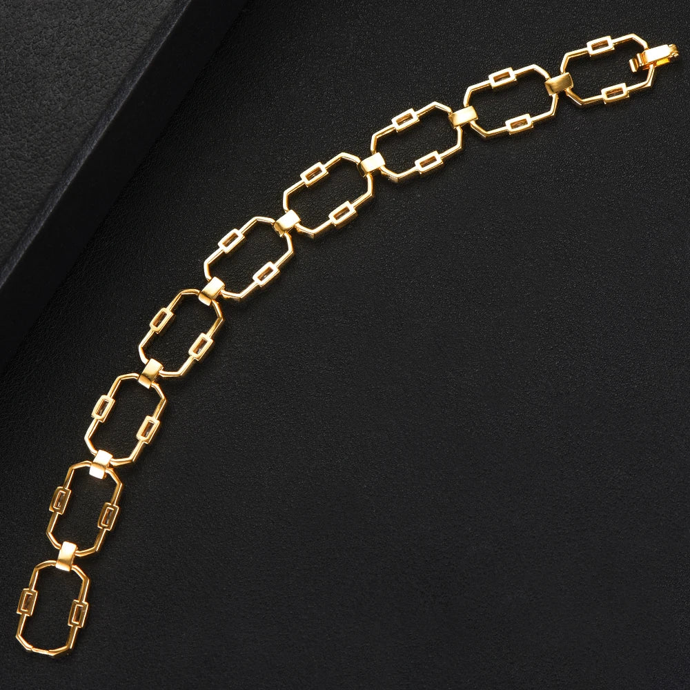 Luxury Square Link Chain Bracelets Bangles Cubic Zircon CZ Vintage Bohemian Cuff Bracelets For Women Femme Fashion Jewelry