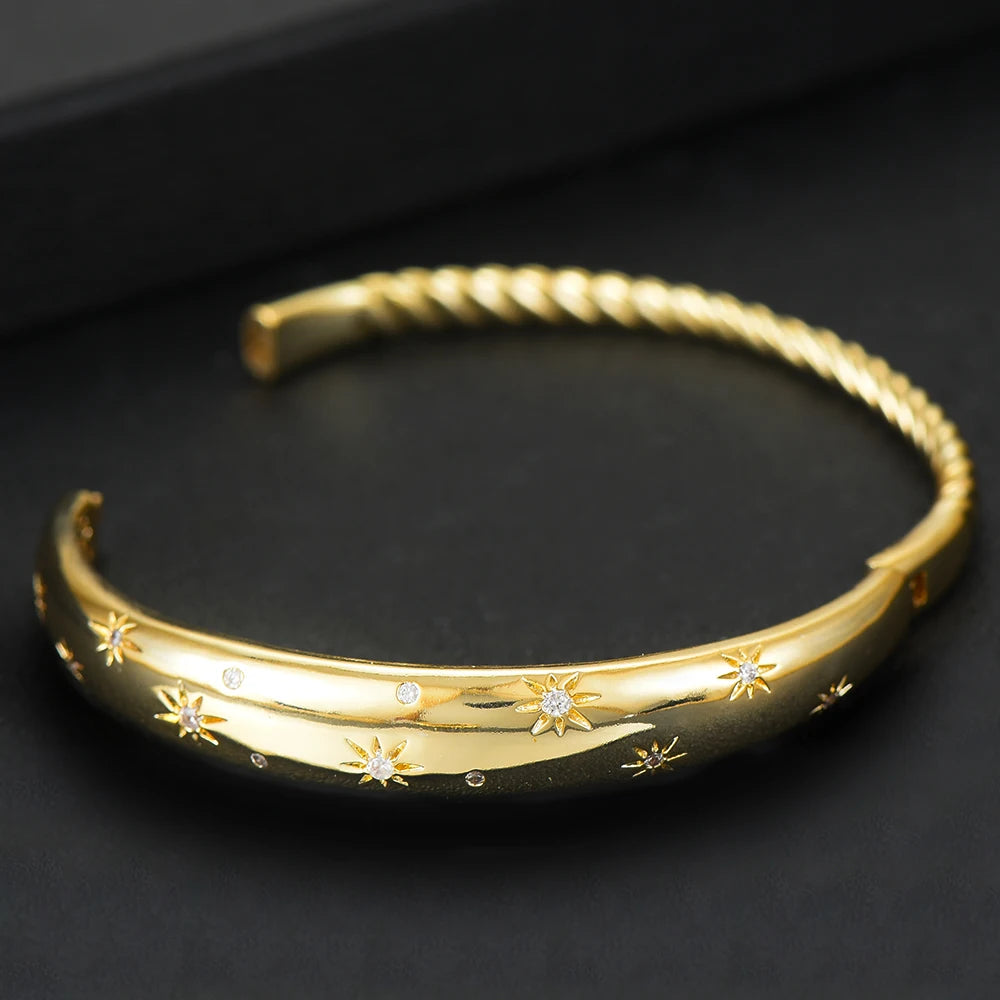 Trendy Luxury Stackable Bangle Cuff For Women Wedding Full Cubic Zircon Crystal CZ Dubai Silver Color Party Bracelet 2023