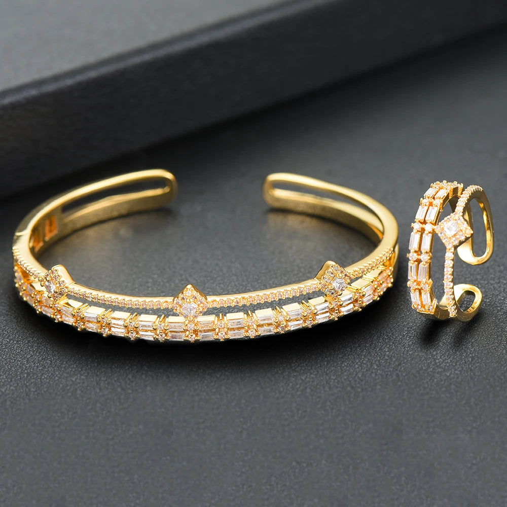 Luxury Stackable Cuff Bangles For Women Wedding Full AAA Cubic Zircon Crystal CZ Dubai Bridal Bracelets Party Jewelry 2022
