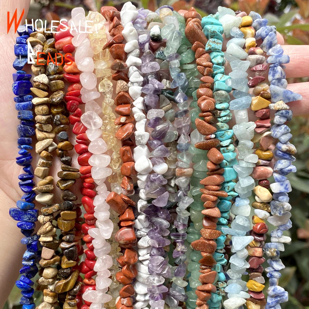 Irregular Natural Chip Beads 3mm-5mm-8mm Amethysts Lapis Lazuli Quartz Stone Beads for Jewelry Making DIY Bracelet Necklace 16"