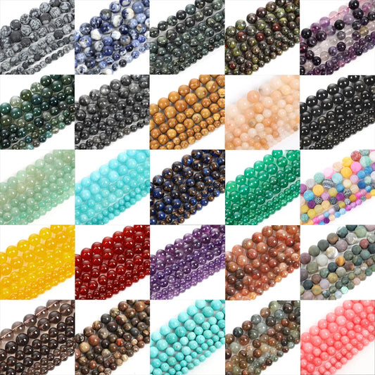 Natural Stone Beads Tiger Eye Tourmaline Amazonite Agates Jaspers Pink Quartz Beads for Jewelry Making DIY Bracelet Accessories