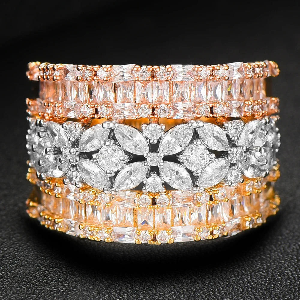 Luxury Geometry Bold Statement Rings for Women Bridal Engagement Wedding Jewelry Cubic Zirconia CZ Accessories Rings