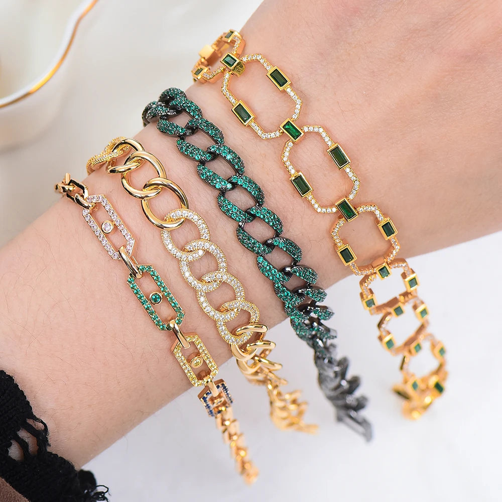 Luxury Chunky Link Bracelet For Women Wedding Full Cubic Zircon Crystal CZ Dubai Bracelet Party Jewelry 2020