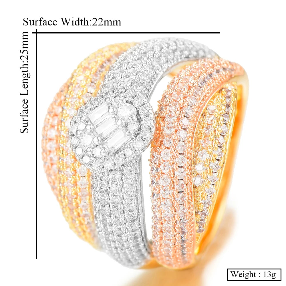 Luxury Corssover Chic Bold Statement Rings with Zirconia Stones 2020 Women Engagement Party Jewelry High Quality