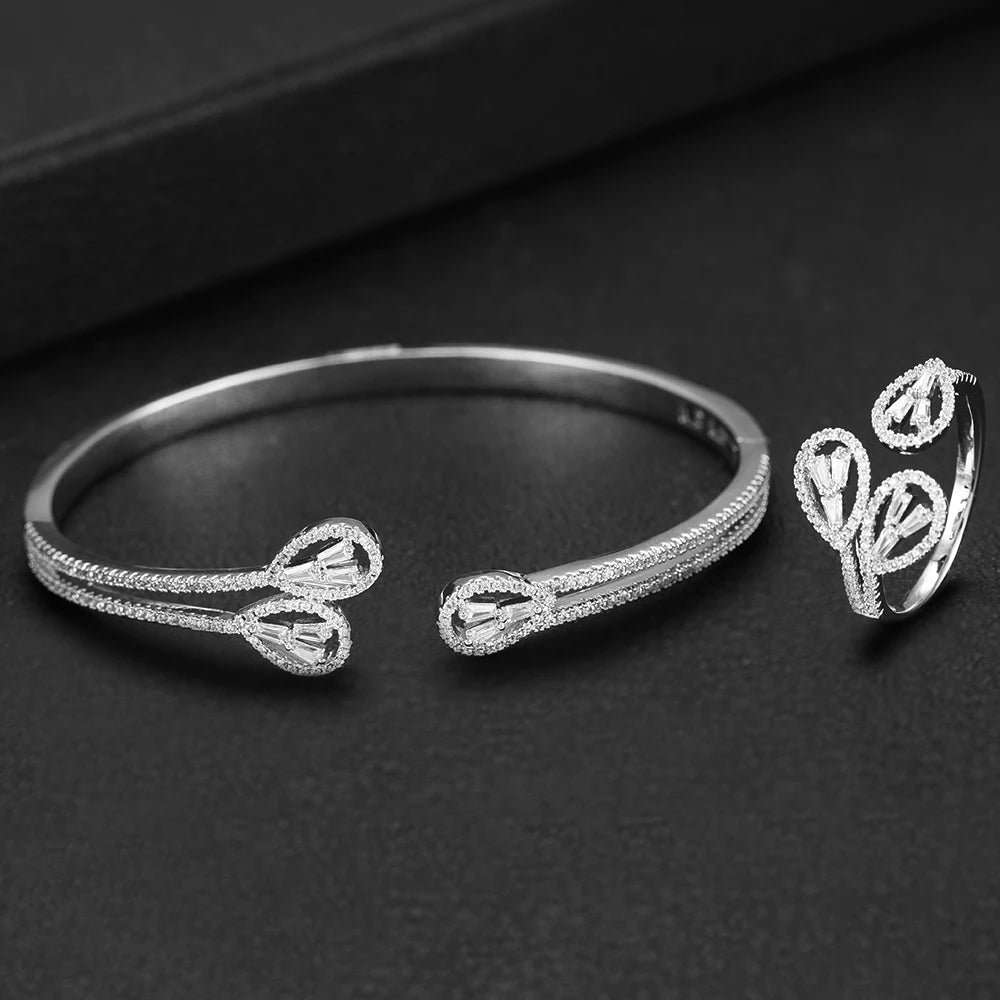Luxury Stackable Cuff Bangles For Women Wedding Full AAA Cubic Zircon Crystal CZ Dubai Bridal Bracelets Party Jewelry 2022
