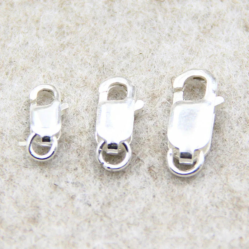 Real Solid 925 Sterling Silver Spring Lobster Clasps Hooks Claw Jewelry Making Findings Close Sealed Ring Buckle
