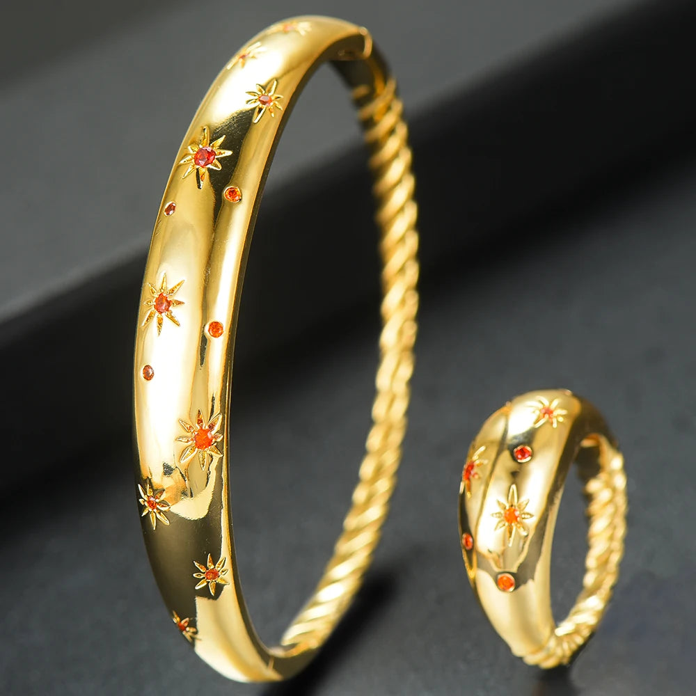 Trendy Luxury Stackable Bangle Cuff For Women Wedding Full Cubic Zircon Crystal CZ Dubai Silver Color Party Bracelet 2023
