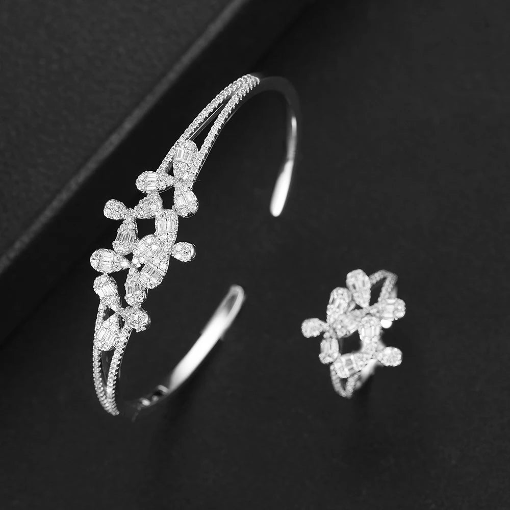 Luxury Stackable Cuff Bangles For Women Wedding Full AAA Cubic Zircon Crystal CZ Dubai Bridal Bracelets Party Jewelry 2022