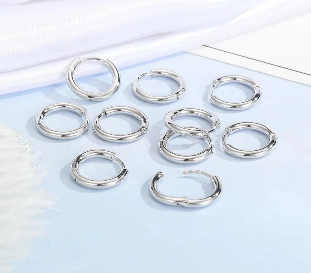 100% Real 925 Sterling Silver Earrings Statement Heart Star Square Round Geometric Hoop Flexible Earwire Leverback Women Jewelry