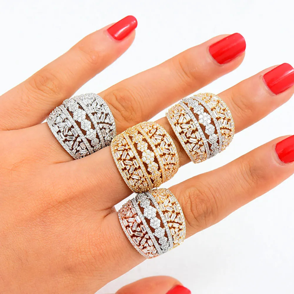 Luxury Bagutte Cut Bold Rings with Zirconia Stones 2022 Women Engagement Party Jewelry High Quality