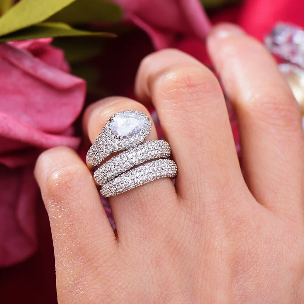 Luxury 3 Layers Twist Snakel Rings with Zirconia Stones 2020 Women Engagement Party Jewelry High Quality