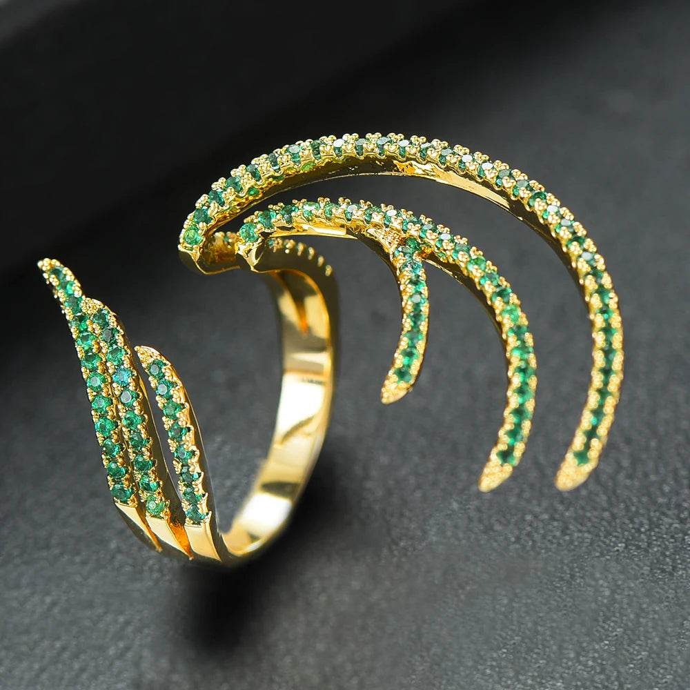 Trendy Angel Wing Statement Stacks Rings for Women Cubic Zircon Finger Rings Beads Ring Boho Beach Jewelry