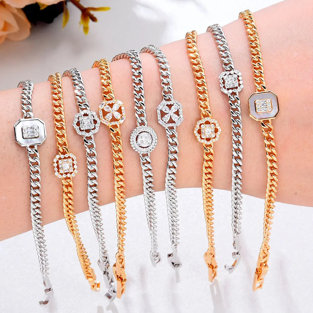 18CM Hiphop Miami cuban links Square Link Chain Bracelet Bangle For Women Cubic Zircon CZ Vintage Bohemian Fashion Jewelry