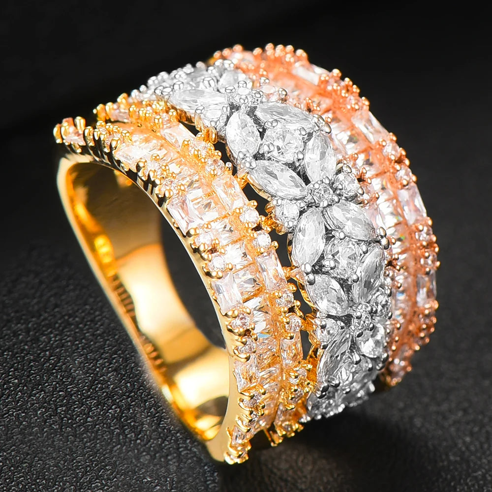 Luxury Geometry Bold Statement Rings for Women Bridal Engagement Wedding Jewelry Cubic Zirconia CZ Accessories Rings