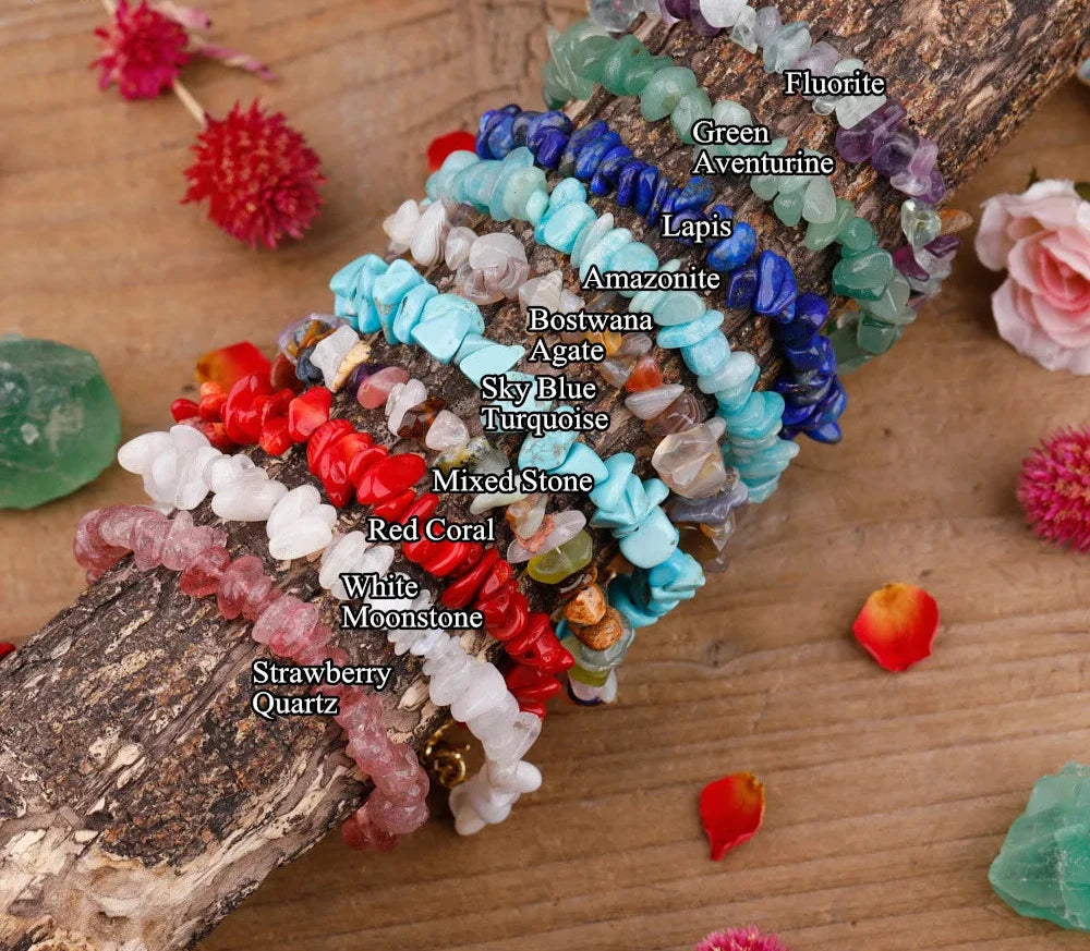 Mineral Stone Gold Chains Bracelet,Reiki Healing Crystal Bracelet,Irregular Chipped Amethysts Citrines Rose Beads Bracelet Women