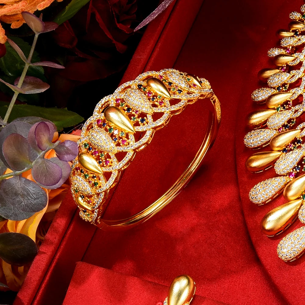 Bling Sequins Luxury Africa Dubai Jewelry Sets For Women Wedding Party Zircon Wedding Bridal Jewelry Set Gift