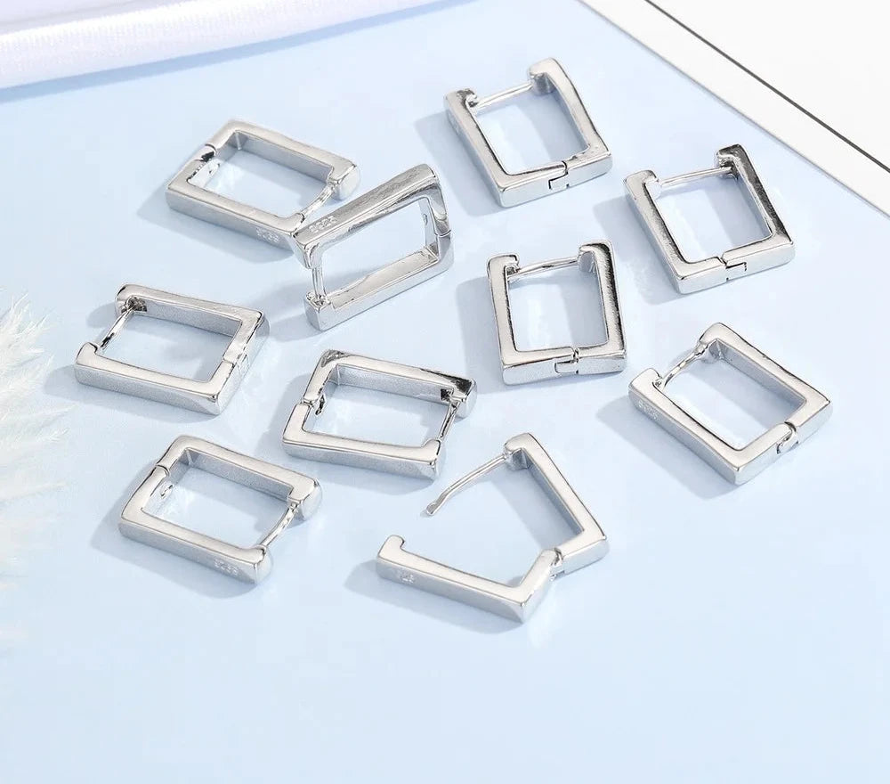 100% Real 925 Sterling Silver Earrings Statement Heart Star Square Round Geometric Hoop Flexible Earwire Leverback Women Jewelry