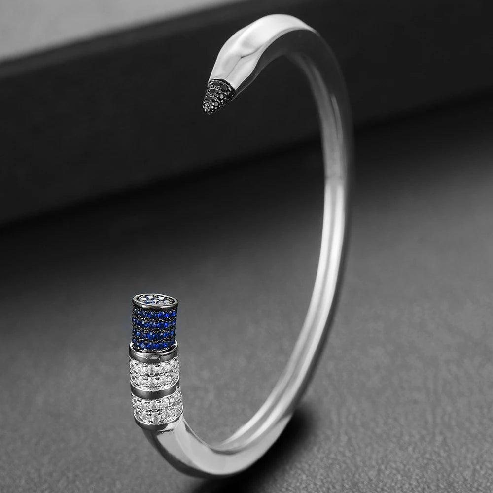 Trendy Pencil Designs Bangle Cuff For Women Wedding Full Cubic Zircon Crystal CZ Dubai Silver Color Party Bracelet 2022
