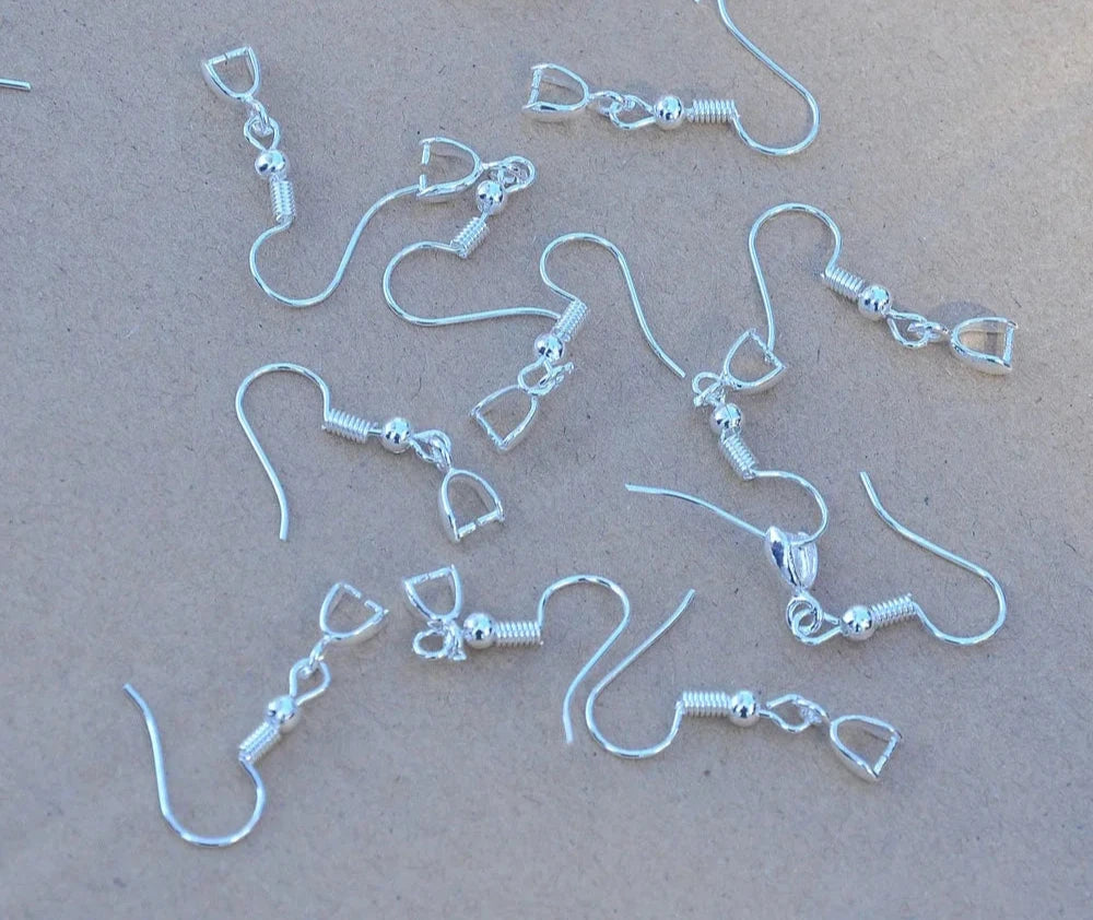 925 Sterling Silver Pinch Bail Connector Handmade Hook Earrings Making Jewelry Findings Components for Pearl Crystal