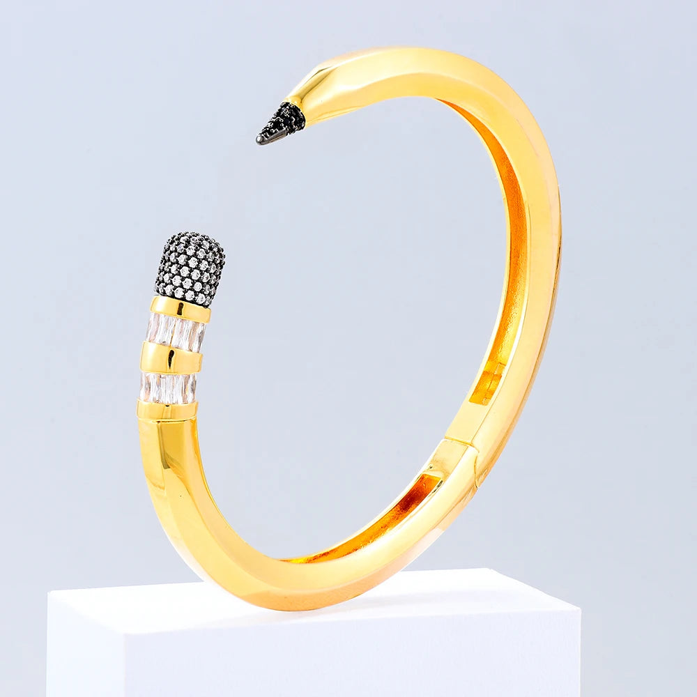Trendy Pencil Designs Bangle Cuff For Women Wedding Full Cubic Zircon Crystal CZ Dubai Silver Color Party Bracelet 2022