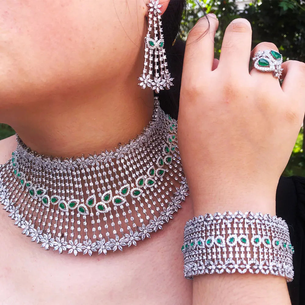 Super Big Luxury 4PCS Indian African Chokers Jewelry Sets For Women Wedding Dubai Bridal Set 2022