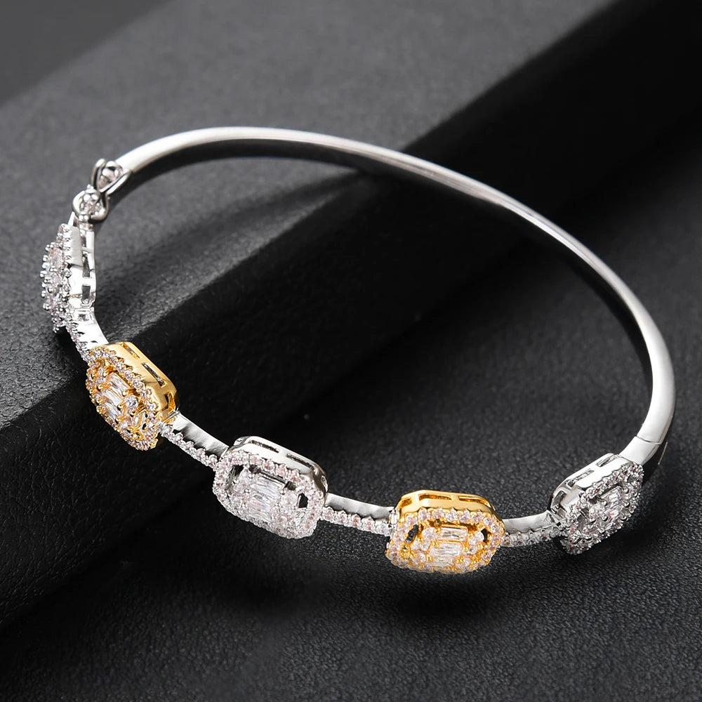 Spring Trendy Luxury Stackable Statement Bangle For Women Wedding Full Cubic Zircon Crystal CZ Dubai Bracelets 2019