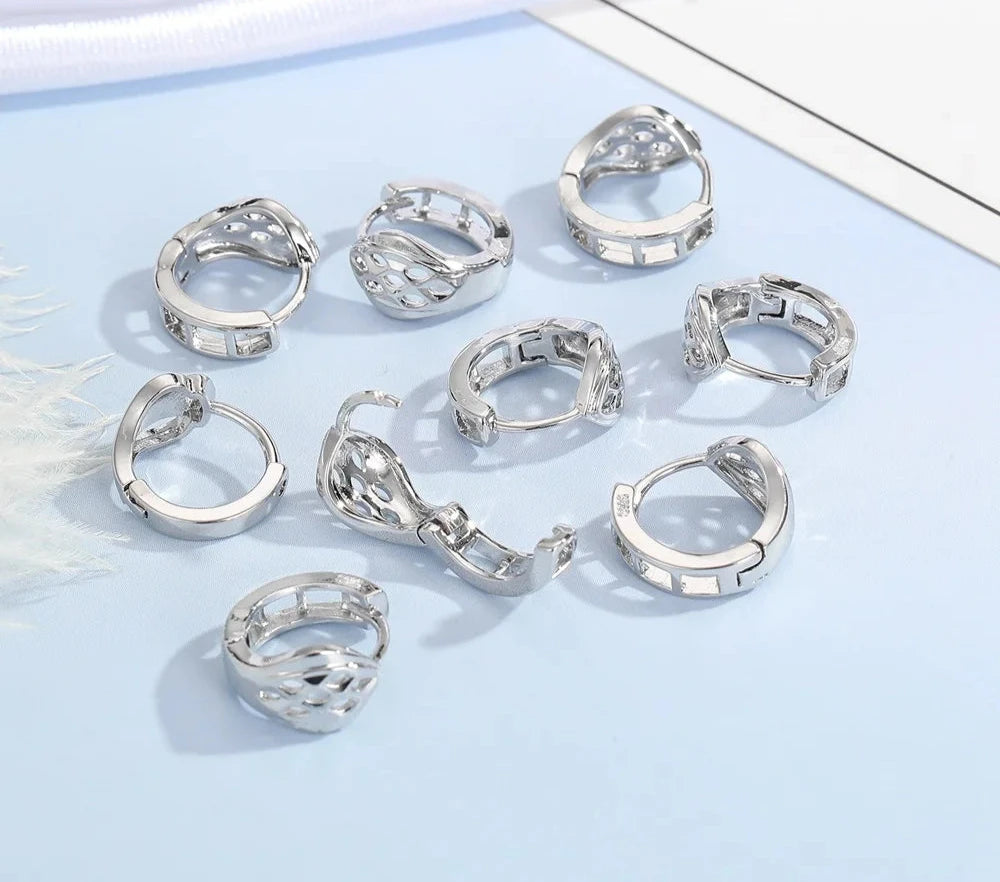 100% Real 925 Sterling Silver Earrings Statement Heart Star Square Round Geometric Hoop Flexible Earwire Leverback Women Jewelry
