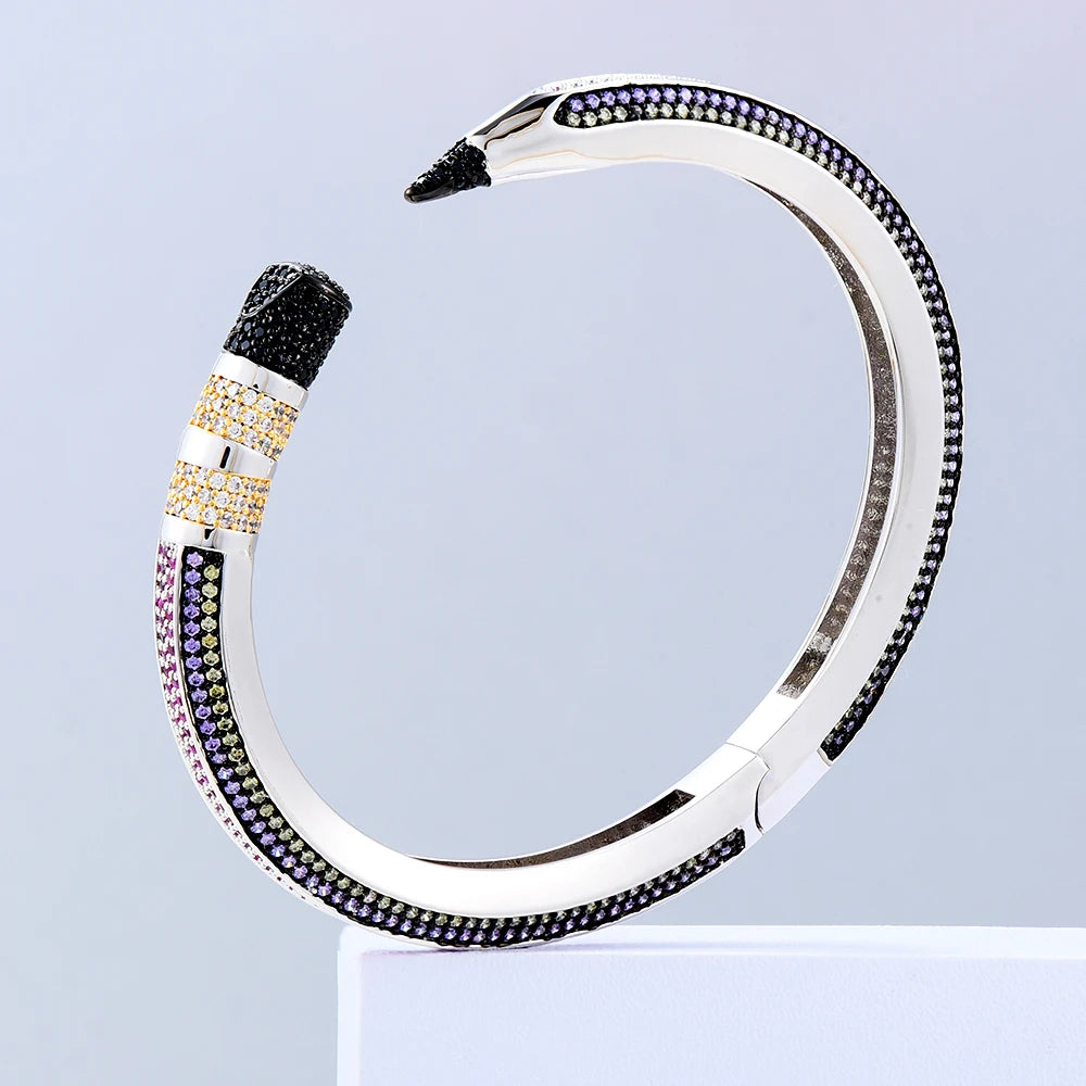 Trendy Pencil Designs Bangle Cuff For Women Wedding Full Cubic Zircon Crystal CZ Dubai Silver Color Party Bracelet 2022