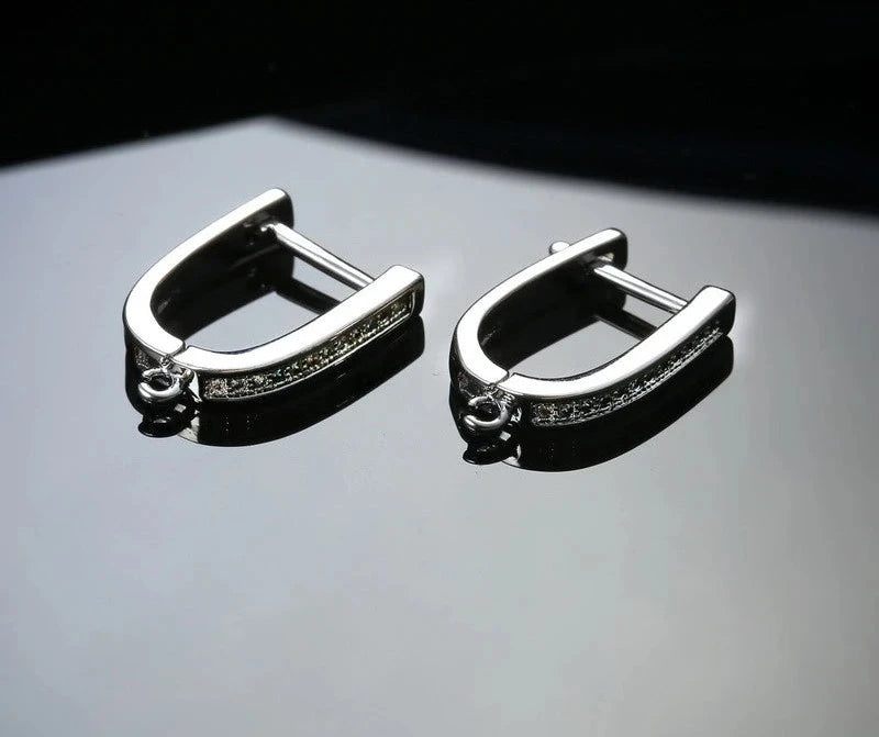 925 Sterling Silver Earrings Making Accessories Jewelry Findings Shining Austrian Crystal Inlay U Shape DIY Handmade Components