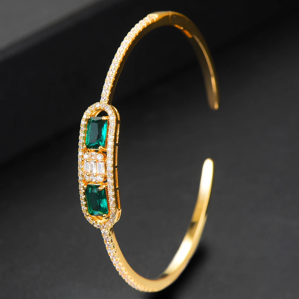 Trendy Luxury Stackable Bangle Cuff For Women Wedding Full Cubic Zircon Crystal CZ Dubai Bracelet Party Jewelry 2022