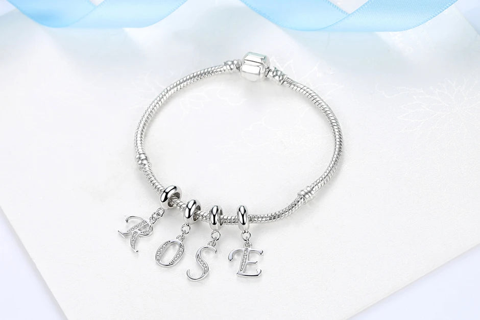 925 Sterling Silver Charm Bead Vintage Alphabet A-Z Letter Pendant Charms Fit Pandora Bracelets Necklaces Women DIY Jewelry