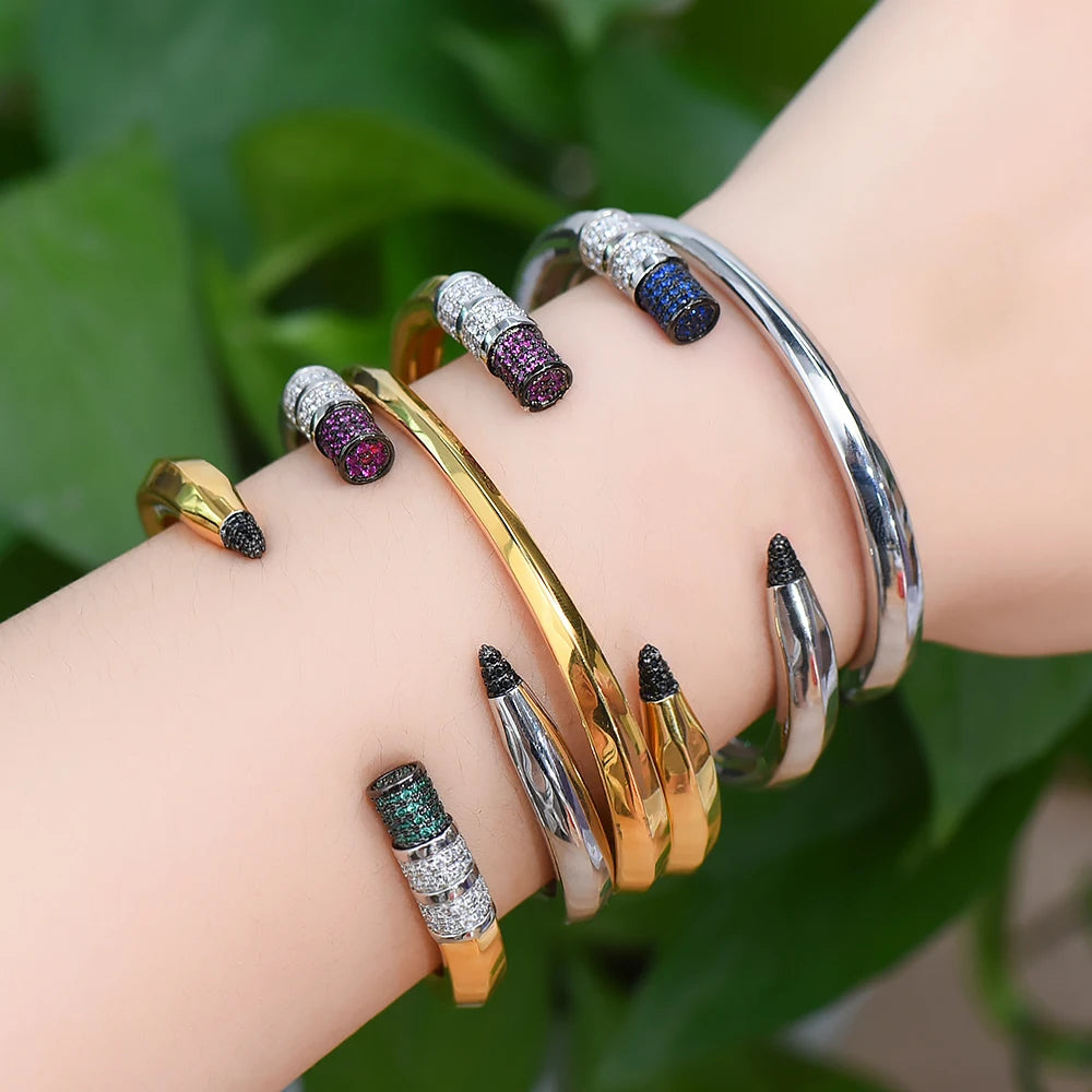 Trendy Pencil Designs Bangle Cuff For Women Wedding Full Cubic Zircon Crystal CZ Dubai Silver Color Party Bracelet 2022